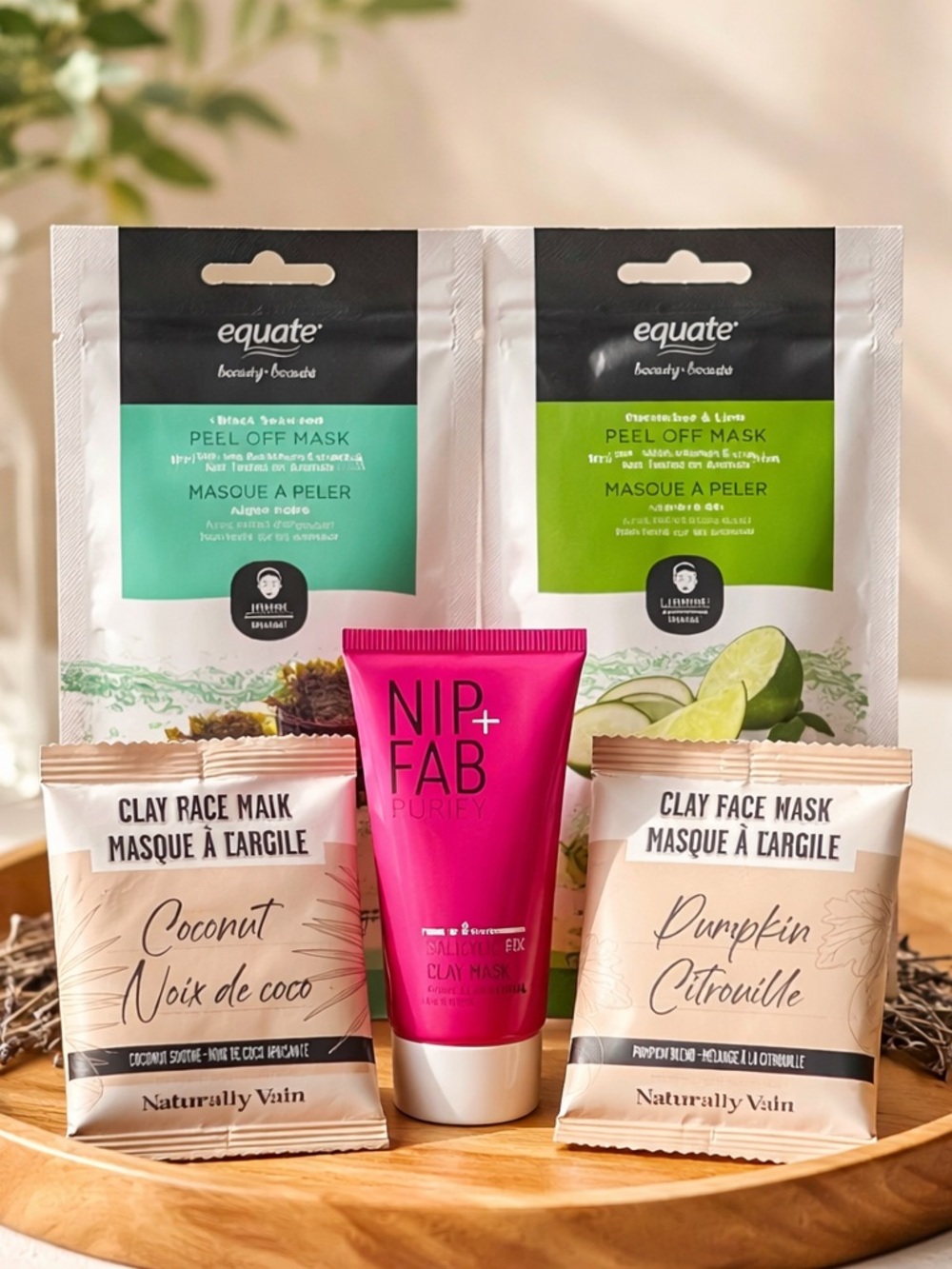 Equate Peel Off Mask and Naturally Vain Clay Face Mask 5 Piece Set